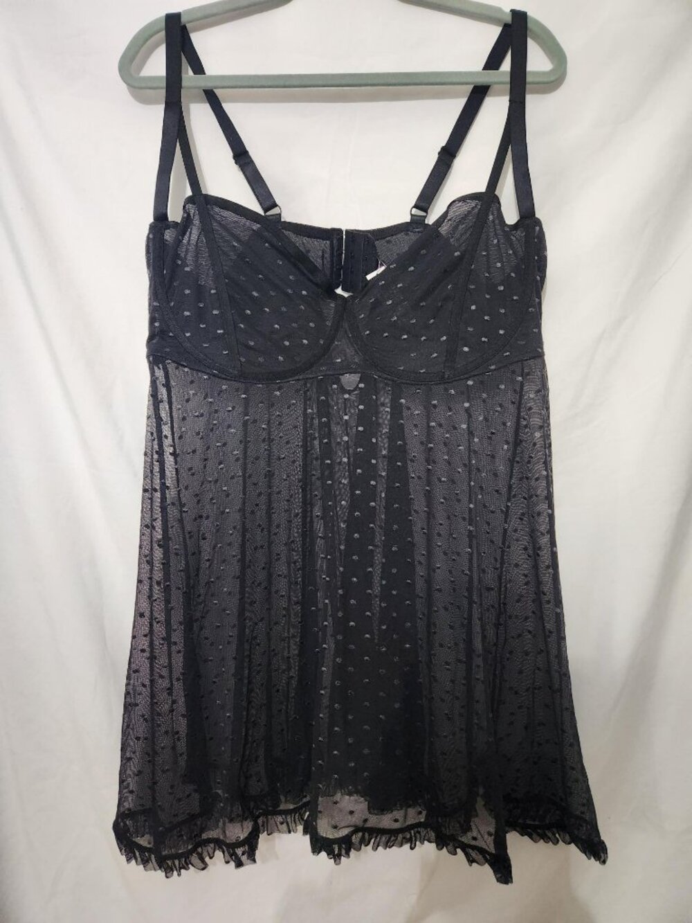 Adore Me Black Swiss Dot Mesh Babydoll Set NWT 3X